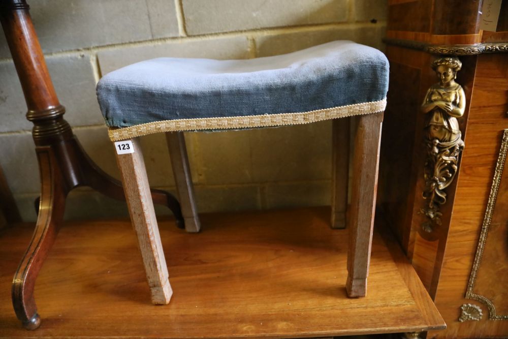 A George VI oak Coronation stool, width 46cm, depth 32cm, height 48cm